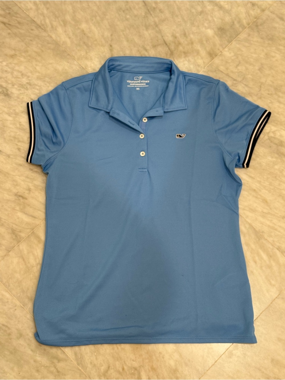 Vineyard Vines Women’s Light Blue Polo with Navy-Trim Sleeves